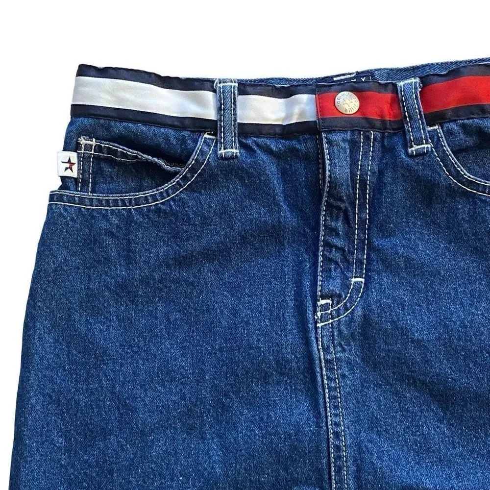 Tommy Hilfiger color block waist band denim skirt Y2K vintage
